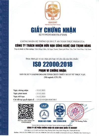 Giấy chúng nhận ISO 22000:2018